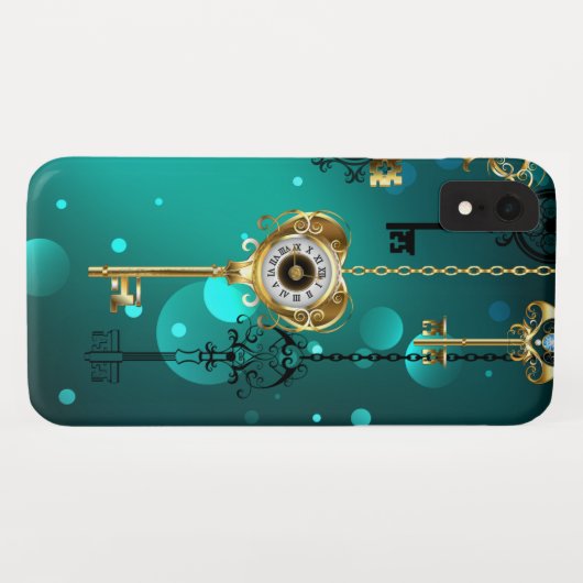 Coques Case-Mate iPhone Skeleton Keys on Green Background (Dos (Horizontal))