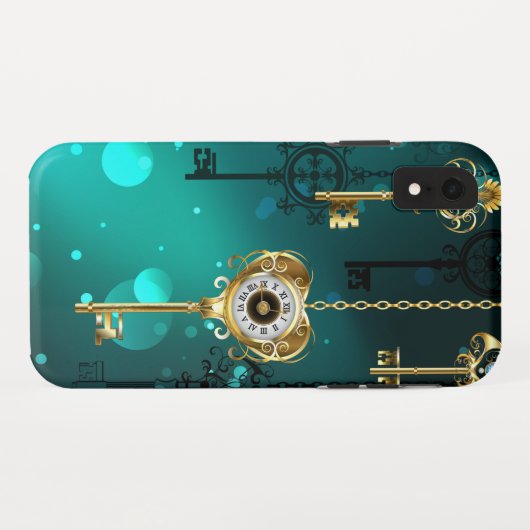 Coques Case-Mate iPhone Skeleton Keys on Green Background (Dos (Horizontal))