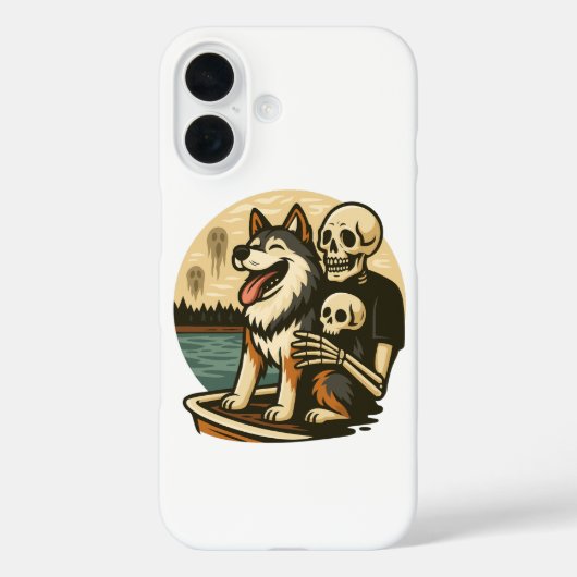 Coques Case-Mate iPhone Skeleton with Dog on Haunted Lake Horror Art (Verso)
