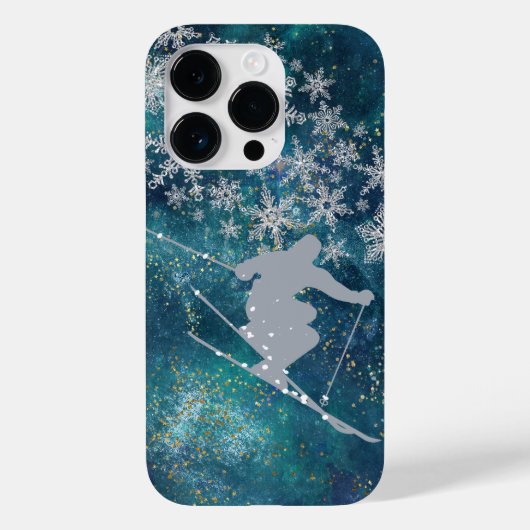 Coques Case-Mate iPhone Ski de neige turquoise Abstrait Gold Starry (Verso)