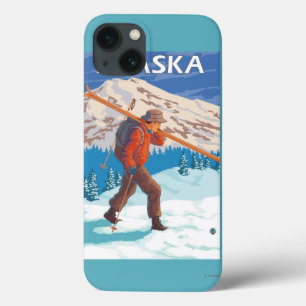 Etui iPhone 13 Skier Carrying Snow Skis- Vintage Travel 3