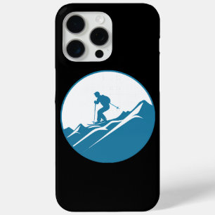 Coque iPhone 15 Pro Max Skieur de neige Ski Down Rocky Mountains Blue et W