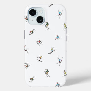 Coque Pour iPhone 15 Skieurs d'hiver en action Motif