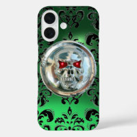 SKULL RIDERS BLACK GREEN DAMASK GEM Jade