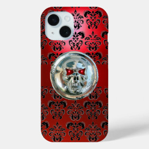 COQUE POUR iPhone 15 SKULL RIDERS RED BLACK DAMASK