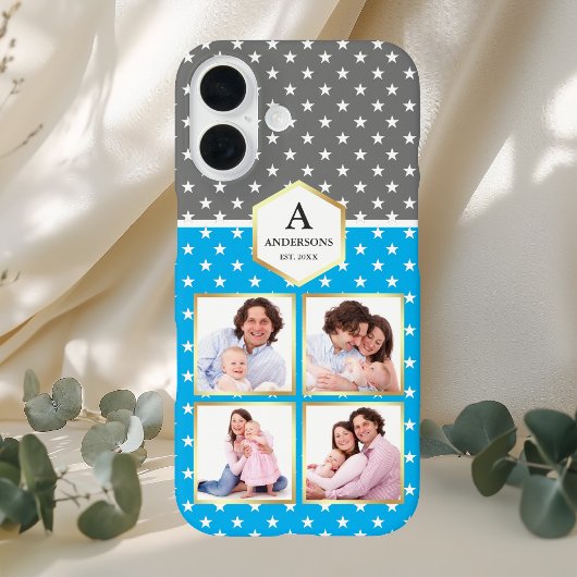 Coques Case-Mate iPhone Sky Blue and White Stars Motif Photo Collage