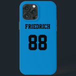 Case-Mate iPhone Case Sky Blue et Black Sports Jersey<br><div class="desc">Ajoutez un nom et un numéro pour personnaliser ce boîtier téléphonique personnalisé bleu ciel et noir jersey sport inspiré. C'est un excellent cadeau pour un supporter sportif ou un athlète. Les options pour changer la couleur et la taille de police sont disponibles.</div>