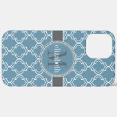 Coques Case-Mate iPhone Sky Blue Grey Blanc Quatrefoil marocain Monogramme (Verso / Droite)