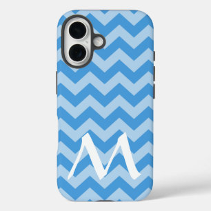 Coques iPhone 16 Sky Blue Marocain Moods Chevrons avec Monogramme