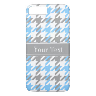 Coque iPhone 7 Plus Sky Blue White Dk Grey Houndstooth Nom Monogramme