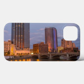 Coques Case-Mate iPhone Skyline au crépuscule, sur la Grand River 2 (Verso (horizontal))