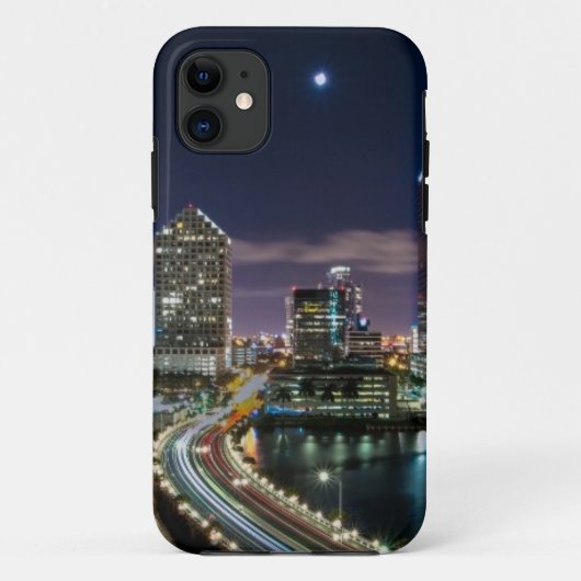 Coques Case-Mate iPhone Skyline de Miami City avec pont la nuit (Dos)