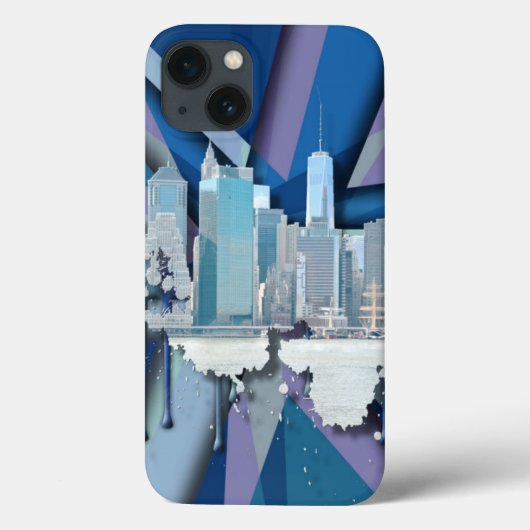 Coques Case-Mate iPhone Skyline de New York | Bleu 3D (Verso)
