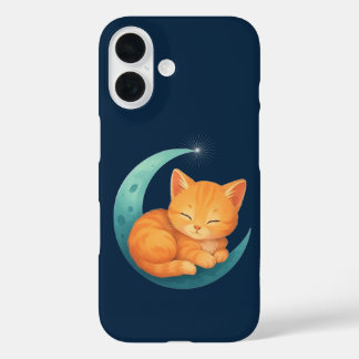 Coques iPhone 16 Sleeping Orange Cat on Moon Case