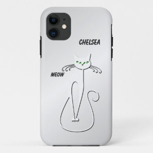 Case-Mate iPhone Case Slinky Black Cat Meow Meow Green Eyes sur argent