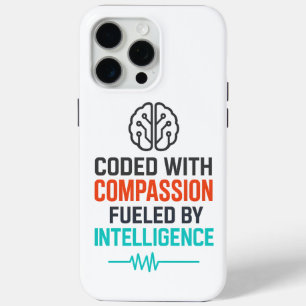 Coque iPhone 15 Pro Max Slogan AI - Codé avec la compassion alimenté