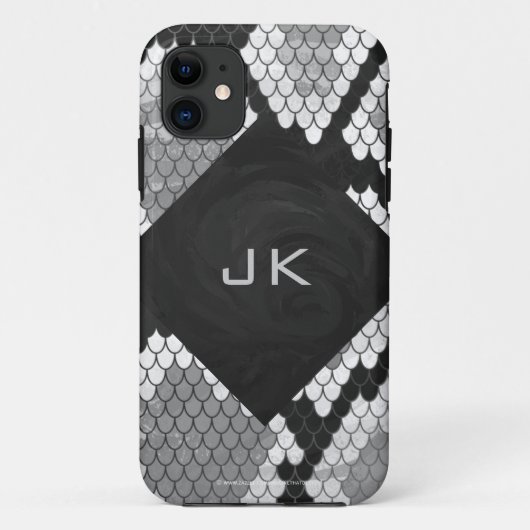 Coques Case-Mate iPhone Snakeskin Gris, blanc et noir Monogramme (Dos)