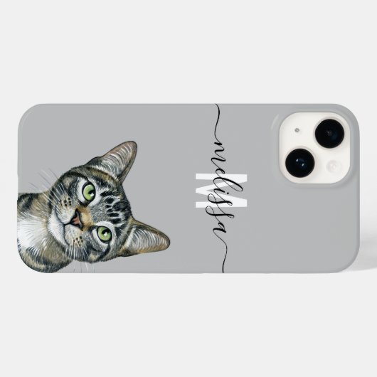 Coques Case-Mate iPhone Sneaky Peeking Chat Nom du monogramme (Verso (horizontal))