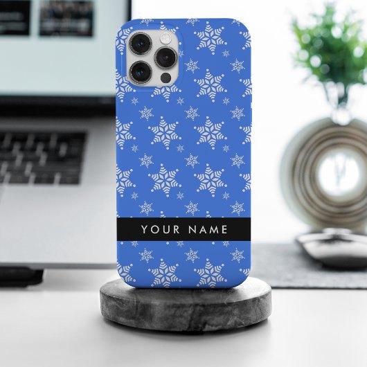 Coques Case-Mate iPhone Snowflakes blanc, Bleu, Votre nom, Personnaliser