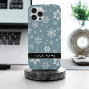 Coque iPhone 15 Pro Max Snowflakes blanc, Grey, Votre nom, Personnaliser