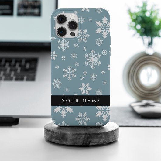 Coques Case-Mate iPhone Snowflakes blanc, Grey, Votre nom, Personnaliser