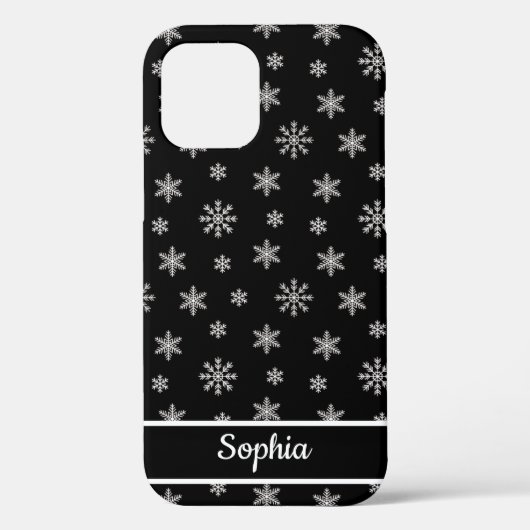 Coques Case-Mate iPhone Snowflakes motif noir nom personnalisé (Verso)