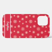 Coques Case-Mate iPhone Snowflakes motif rouge nom personnalisé (Verso (horizontal))