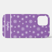 Coques Case-Mate iPhone Snowflakes Purple motif nom personnalisé (Verso (horizontal))