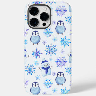 Coque Pour Pour iPhone 14 Pro Max Snowflakes, Snowmen et Pingouins de Noël