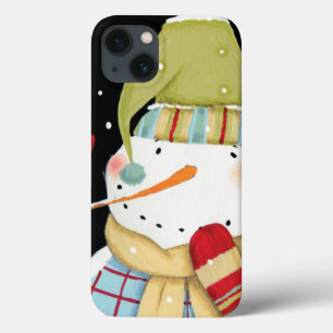 iPhone 13 Coque Snowmen moderne avec Mittens