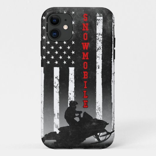 Coques Case-Mate iPhone SNOWMOBILE AMERICAN FLAG BLACK Sled Winter Sport R (Dos)
