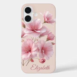 Coques iPhone 16 Soft Blush Flower Custom Name Floral 