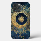 Coques Case-Mate iPhone Soleil bleu céleste d'or personnalisé Mandala (Verso)