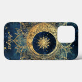 Coques Case-Mate iPhone Soleil bleu céleste d'or personnalisé Mandala (Verso (horizontal))