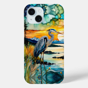 Coque Pour iPhone 15 Soleil de la Montagne du Grand Héron bleu
