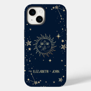 Coque Pour iPhone 14 Soleil Et Lune D'Or Céleste