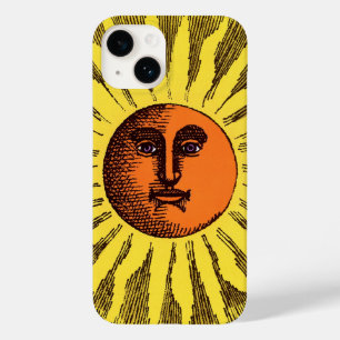 Coque Pour iPhone 14 Soleil Hippie Jaune Céleste Sourire Vintage