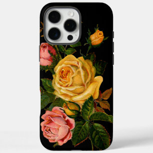 iPhone 16 Pro Max Case Soleil Jaune Elégance Florale Héritier Rose Noir