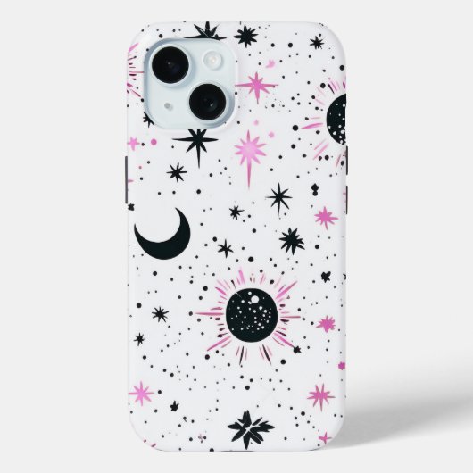 Coques Case-Mate iPhone Soleil Lune Étoiles Célestes Noir et Rose (Verso)