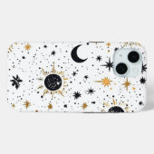 Coques Case-Mate iPhone Soleil Lune Étoiles Noir et Or (Verso (horizontal))