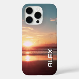 Coques iPhone 16 Pro Soleil orange turquoise et brûlé sur l'océan