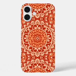iPhone 16 Plus Case Soleil Sud-Ouest Mandala Batik, Coral Orange