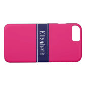 Coques Case-Mate iPhone Solid Raspberry, Navy Blue Ribbon Nom monogram (Dos (Horizontal))