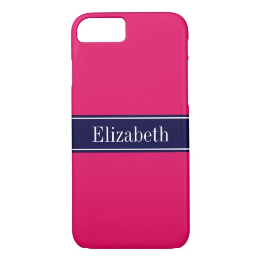 Coques Case-Mate iPhone Solid Raspberry, Navy Blue Ribbon Nom monogram (Dos)