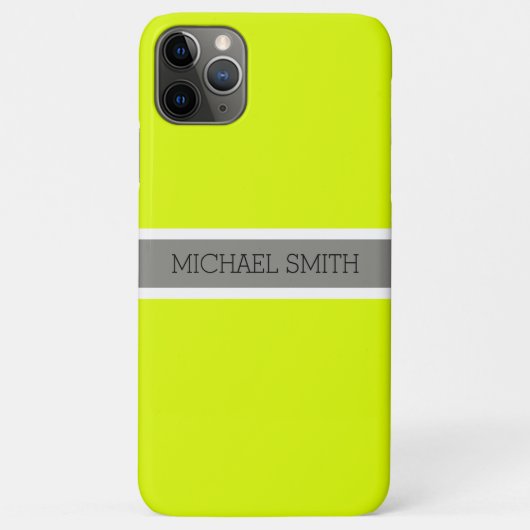 Coques Case-Mate iPhone Solide Chartreuse Moderne Gris Ribbon Nom élégant (Dos)
