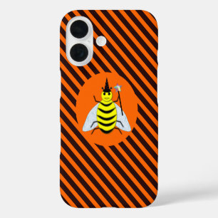 Coques iPhone 16 Sorcière Abeille Magique d'Halloween Rayures Orang