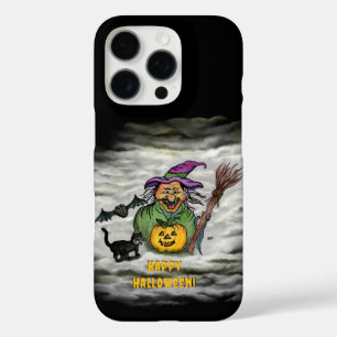 Coques iPhone 16 Pro Sorcière, Chat, Chauve-souris et Citrouille, Bonne