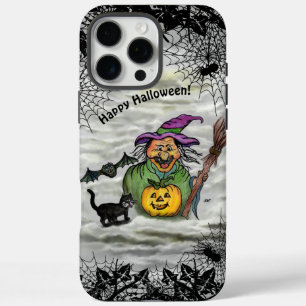 Coques iPhone 16 Pro Max Sorcière, Chat, Chauve-souris et Citrouille, Bonne