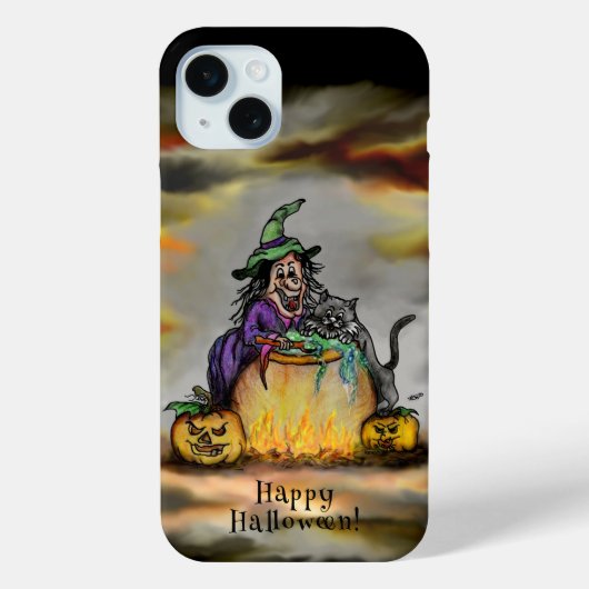 Coques Case-Mate iPhone Sorcière et chat noir, Happy Halloween ! (Verso)