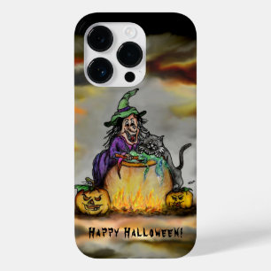 Coque Pour iPhone 14 Pro Sorcière et chat noir, Happy Halloween !